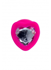 Розовая анальная втулка Diamond Heart с прозрачным кристаллом - 9,5 см. - ToyFa - купить с доставкой в Москве