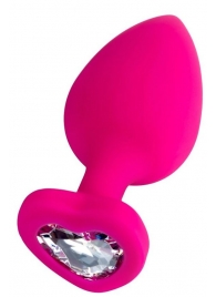 Розовая анальная втулка Diamond Heart с прозрачным кристаллом - 9,5 см. - ToyFa - купить с доставкой в Москве