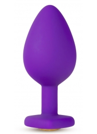 Фиолетовая анальная пробка Bling Plug Large с золотистым стразом - 9,5 см. - Blush Novelties - купить с доставкой в Москве