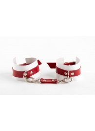 Бело-красные наручники из натуральной кожи - БДСМ Арсенал - купить с доставкой в Москве