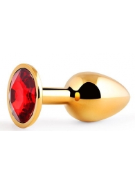Золотистая анальная пробка с красным стразом - 7,2 см. - Anal Jewelry Plug - купить с доставкой в Москве