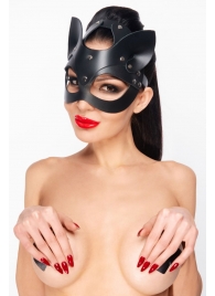Черная кожаная маска  Кошка  с ушками - Джага-Джага - купить с доставкой в Москве