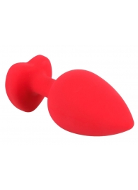 Красная силиконовая анальная пробка с черным стразом-сердечком - 9,3 см. - Orion - купить с доставкой в Москве