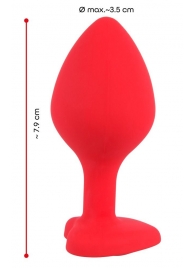 Красная силиконовая анальная пробка с черным стразом-сердечком - 7,9 см. - Orion - купить с доставкой в Москве