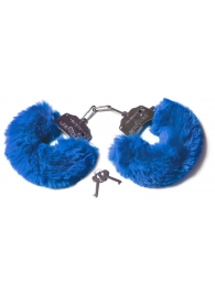 Шикарные синие меховые наручники с ключиками - Le Frivole - купить с доставкой в Москве
