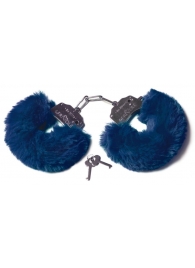 Шикарные темно-синие меховые наручники с ключиками - Le Frivole - купить с доставкой в Москве