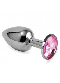 Небольшая серебристая анальная втулка с розовым кристаллом - 7,6 см. - Lovetoy - купить с доставкой в Москве