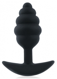 Черная ребристая анальная втулка с ограничителем - 9 см. - Bior toys