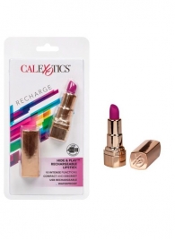 Золотистый вибратор-помада с пурпурным мягким кончиком Hide   Play Rechargeable Lipstick - California Exotic Novelties