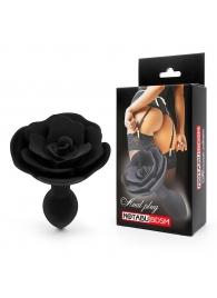 Черная гладкая анальная втулка-роза - Bior toys - купить с доставкой в Москве