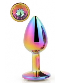 Голографическая анальная втулка с радужным кристаллом - 7,1 см. - Dream Toys - купить с доставкой в Москве