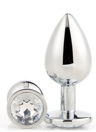 Серебристая анальная втулка с прозрачным кристаллом - 7,1 см. - Dream Toys - купить с доставкой в Москве