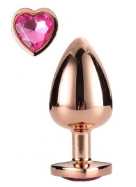 Золотистая анальная втулка с кристаллом-сердечком розового цвета - 7,1 см. - Dream Toys - купить с доставкой в Москве