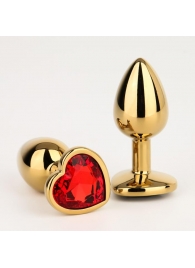 Золотистая анальная пробка с красным кристаллом в форме сердца - 7 см. - Сима-Ленд - купить с доставкой #SOTBIT_REGIONS_UF_V_REGION_NAME#