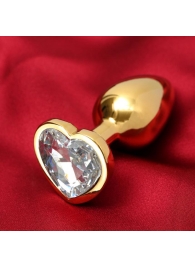 Золотистая анальная пробка с прозрачным кристаллом в форме сердца - Сима-Ленд - купить с доставкой в Москве