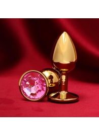 Золотистая анальная пробка с розовым кристаллом - Сима-Ленд - купить с доставкой в Москве