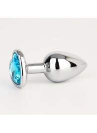 Серебристая анальная пробка с голубым кристаллом в форме сердца - 7 см. - Сима-Ленд - купить с доставкой в Москве
