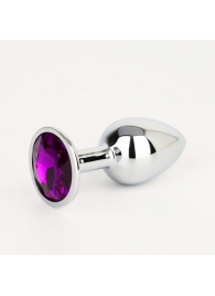 Серебристая анальная втулочка с фиолетовым кристаллом - 7 см. - Сима-Ленд - купить с доставкой #SOTBIT_REGIONS_UF_V_REGION_NAME#