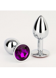 Серебристая анальная втулочка с фиолетовым кристаллом - 7 см. - Сима-Ленд - купить с доставкой #SOTBIT_REGIONS_UF_V_REGION_NAME#