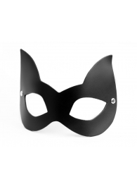 Черная кожаная маска с прорезями для глаз и ушками - БДСМ Арсенал - купить с доставкой в Москве