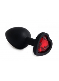 Черная анальная силиконовая пробка с красным стразом-сердцем - 7,5 см. - 4sexdreaM - купить с доставкой в Москве