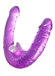 Фиолетовый двухсторонний фаллоимитатор с вибропулей - 35 см. - Toyfa Basic