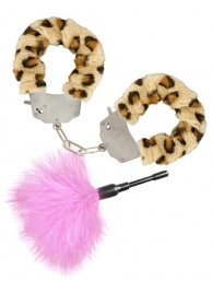 Эротический набор: леопардовые наручники и розовая пуховка - Toy Joy - купить с доставкой #SOTBIT_REGIONS_UF_V_REGION_NAME#
