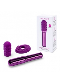Фиолетовый жезловый вибратор Le Wand Grand Bullet с двумя нежными насадками - Le Wand