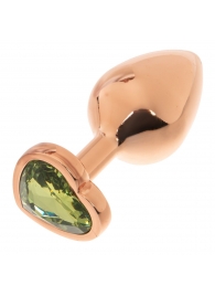 Золотистая анальная пробка OYO с зеленым кристаллом-сердцем - 7,3 см. - OYO