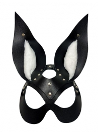 Черная маска зайки с белым мехом на ушках Miss Bunny - БДСМ Арсенал - купить с доставкой в Москве
