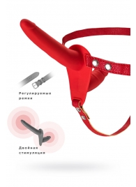 Красный страпон на ремнях с вагинальной пробкой - 15 см. - ToyFa - купить с доставкой #SOTBIT_REGIONS_UF_V_REGION_NAME#