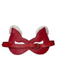 Красная маска из натуральной кожи с белым мехом на ушках - БДСМ Арсенал - купить с доставкой в Москве