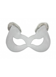 Белая маска из натуральной кожи с мехом на ушках - БДСМ Арсенал - купить с доставкой в Москве