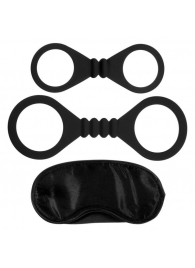 Черный набор для бондажа Bound To Please Blindfold Wrist And Ankle Cuffs - Me You Us - купить с доставкой в Москве