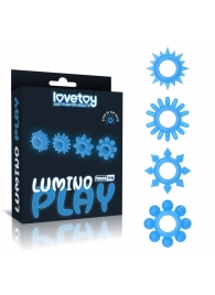 Набор из 4 голубых, светящихся в темноте эрекционных колец Lumino Play - Lovetoy - в Москве купить с доставкой