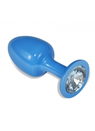 Голубая анальная втулка с прозрачным кристаллом - 8,2 см. - Lovetoy