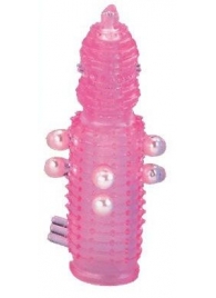 Розовая эластичная насадка на пенис с жемчужинами, точками и шипами Pearl Stimulator - 11,5 см. - Tonga - в Москве купить с доставкой