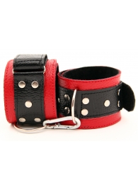Красно-чёрные кожаные наручники - БДСМ Арсенал - купить с доставкой в Москве