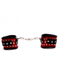 Фигурные красно-чёрные наручники с клёпками - Подиум - купить с доставкой в Москве