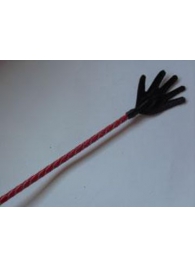 Длинный плетённый стек с наконечником-ладошкой и красной рукоятью - 85 см. - Подиум - купить с доставкой в Москве