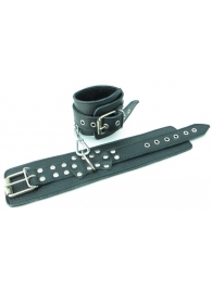 Чёрные наручники  из кожи с пряжкой - БДСМ Арсенал - купить с доставкой в Москве