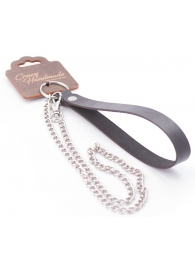 Серебристый металлический поводок с кожаной черной ручкой - 80 см. - Crazy Handmade - купить с доставкой в Москве