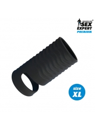 Черная открытая насадка на пенис с кольцом для мошонки XL-size - 8,9 см. - Sex Expert - в Москве купить с доставкой