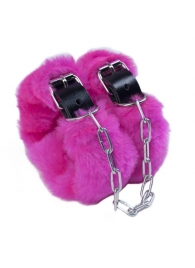 Кожаные наручники со съемной розовой опушкой - Лунный свет - купить с доставкой в Москве