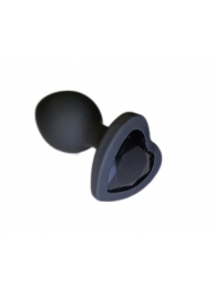 Черная силиконовая анальная пробка с основанием в виде сердечка со стразом - 7,5 см. - 4sexdreaM