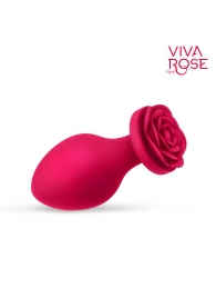 Малиновая анальная пробка с основанием-розой - 8,3 см. - Bior toys