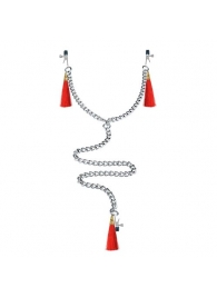 Зажимы на соски и клитор с игривыми красными кисточками Nipple Clit Tassel Clamp With Chain - Lovetoy - купить с доставкой #SOTBIT_REGIONS_UF_V_REGION_NAME#