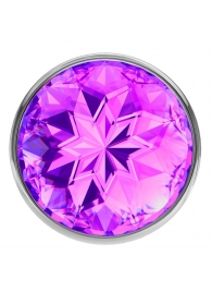 Серебристая анальная пробка Sparkle XL с фиолетовым кристаллом - 11 см. - Lola Games