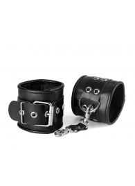Черные кожаные наручники с ремешком с двумя карабинами на концах - Sitabella - купить с доставкой в Москве