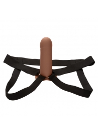 Коричневый фаллопротез из силикона Extension with Harness - 15,75 см. - California Exotic Novelties - купить с доставкой в Москве